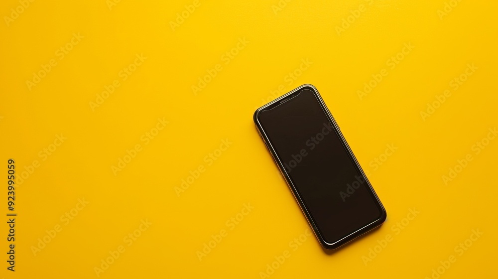 Naklejka premium a cell phone is sitting on a yellow background