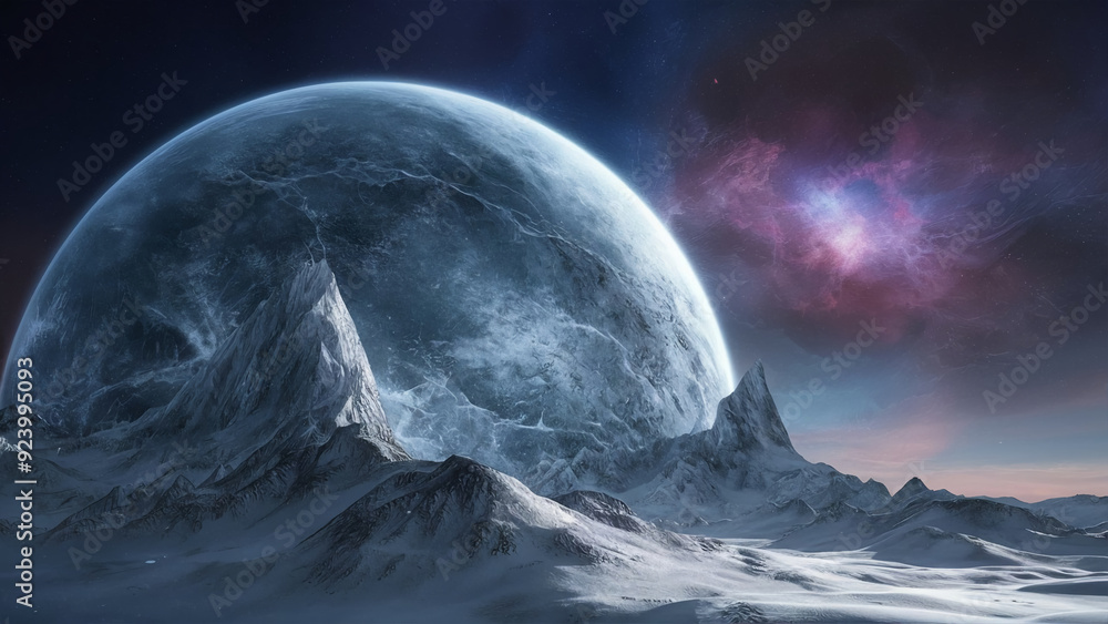 3D Illustration of Frozen Planet. High Quality Digital Space Art in 5K, Realistic Visualization 3D Illustration of Frozen Planet. High Quality Digital Space Art in 5K, Realistic Visualization