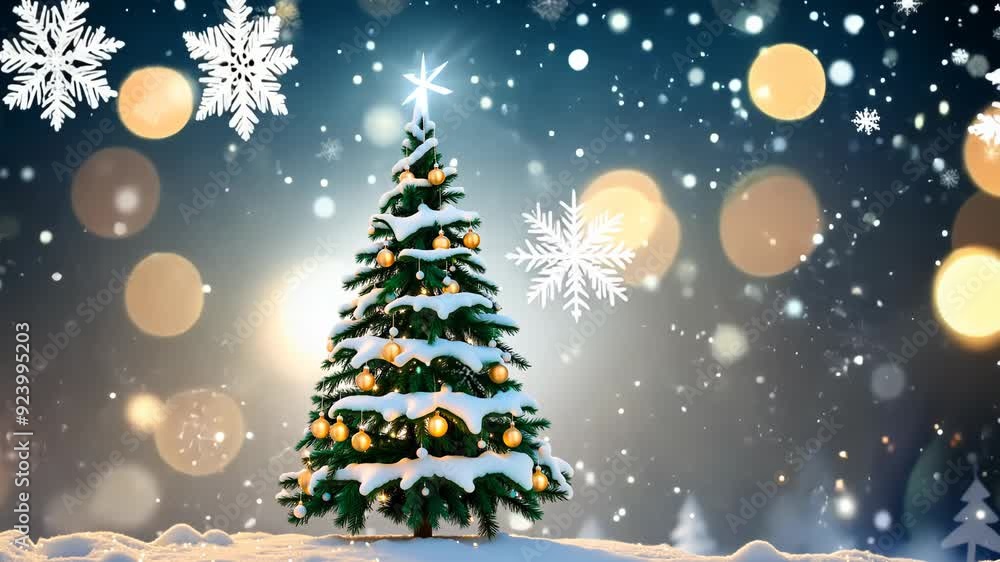 Festive Outdoor Christmas Tree with Sparkling Snowfall Festive Outdoor Christmas Tree with Sparkling Snowfall