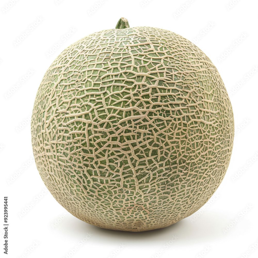Melon stands alone on white backdrop, highlighting its intricate network of skin texture Melon stands alone on white backdrop, highlighting its intricate network of skin texture