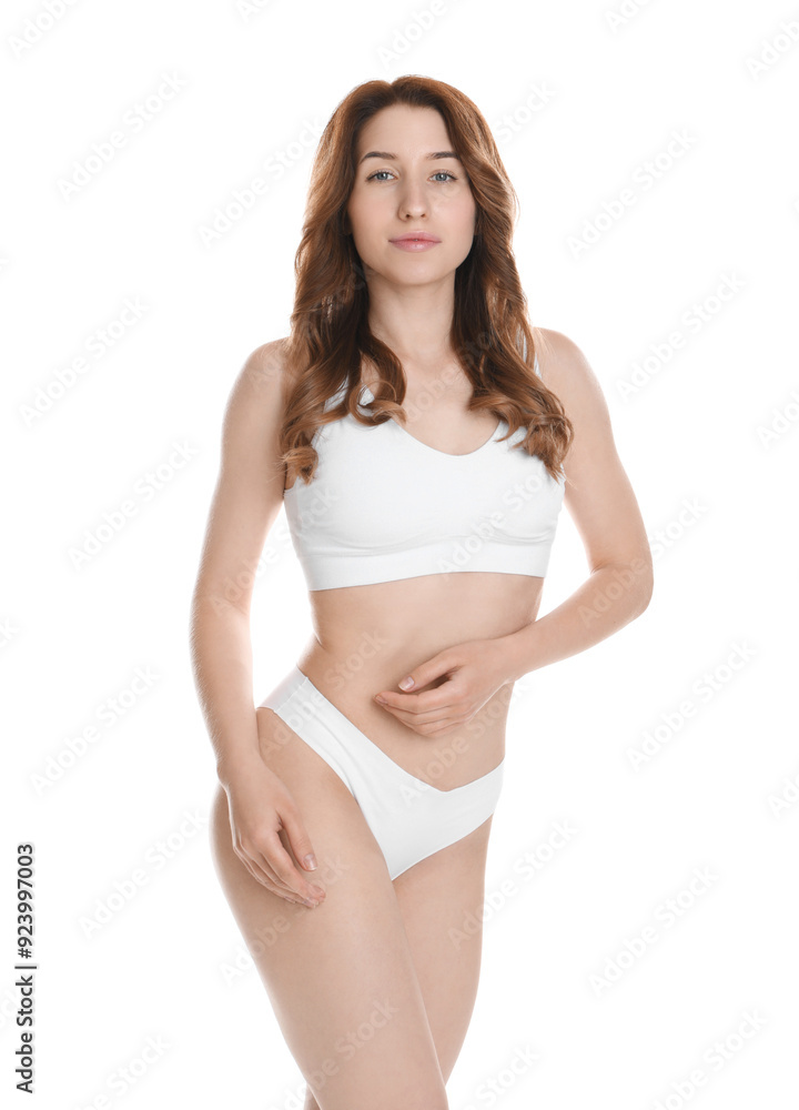 Woman with slim body posing on white background Woman with slim body posing on white background