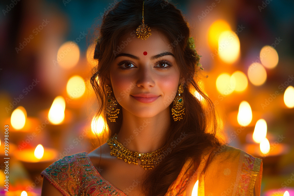 A portrait of a person dressed in traditional Diwali A portrait of a person dressed in traditional Diwali