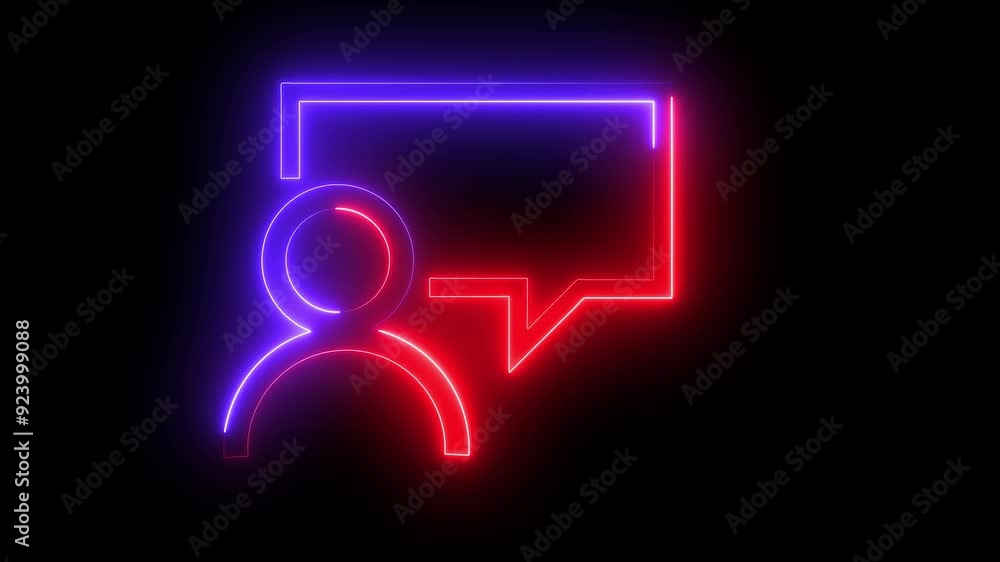 neon line man icon and message with two color red and blue on black background. neon line man icon and message with two color red and blue on black background.