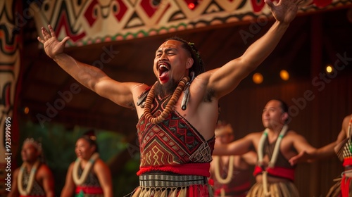 Obraz na płótnie Enjoy a vibrant Māori performance with traditional songs, dances, and the powerful haka. w salonie