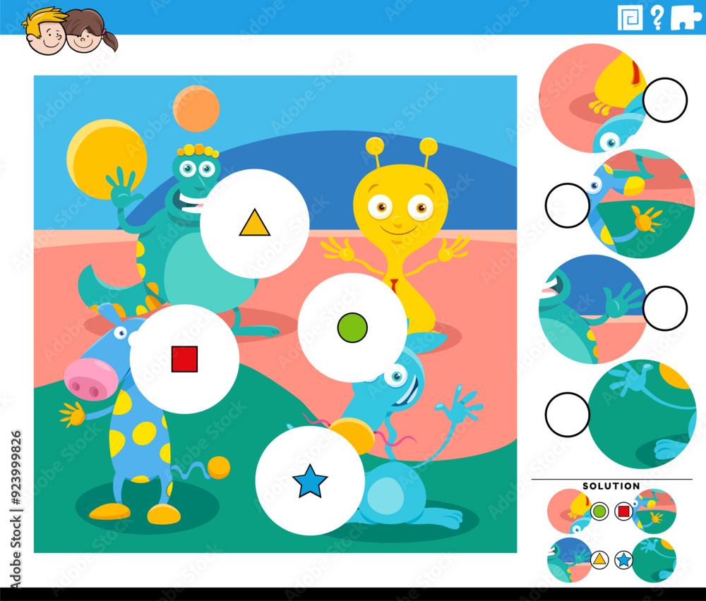 Fototapeta premium match the pieces game with cartoon fantasy monsters