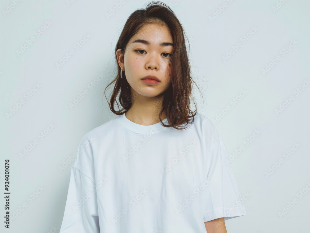 女, 女性, モデル, 可愛い, 美人, アジア人, 日本人, Tシャツ, 白いTシャツ, 白背景, Female, Female model, Cute, Beautiful, Asian, Japanese, T-shirt, White T-shirt, White background