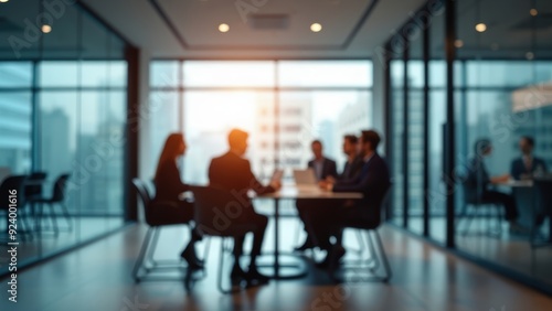 Abstract Business Environment: Blurred Meeting Room with Professionals in Discussion