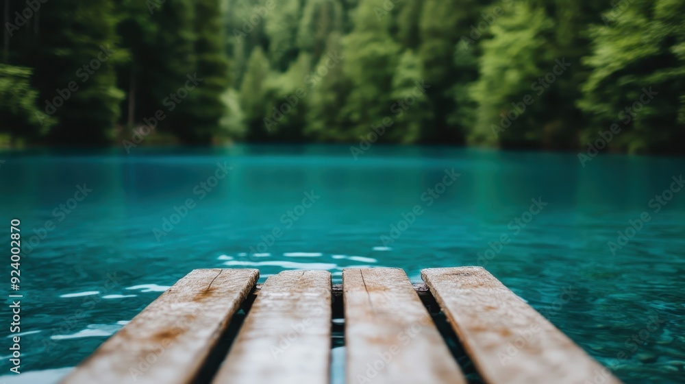 A wooden pier leads into a clear blue lake, surrounded by a lush green forest, captured in a serene and tranquil setting ideal for nature lovers and peaceful retreats. A wooden pier leads into a clear blue lake, surrounded by a lush green forest, captured in a serene and tranquil setting ideal for nature lovers and peaceful retreats.