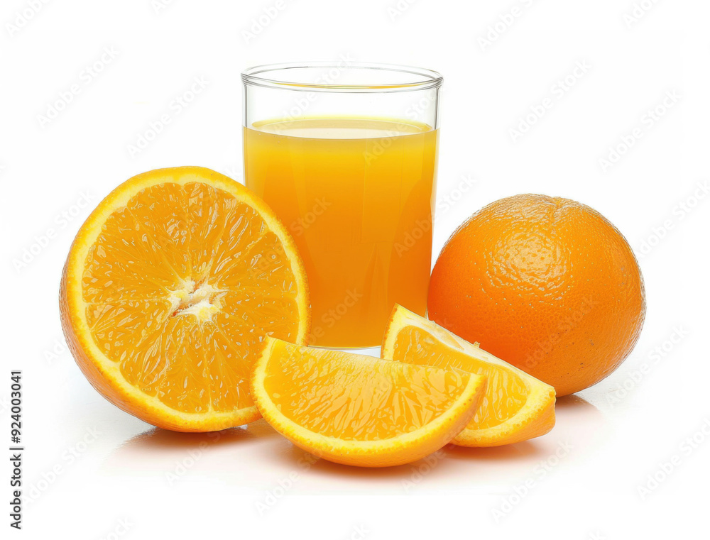 Isolated drink. Glass of orange juice and slices of orange fruit isolated on white background Isolated drink. Glass of orange juice and slices of orange fruit isolated on white background