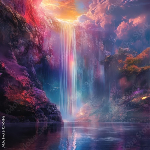 Wallpaper Mural Holographic waterfall flowing in a digital environment, waterfall, surreal and captivating Torontodigital.ca