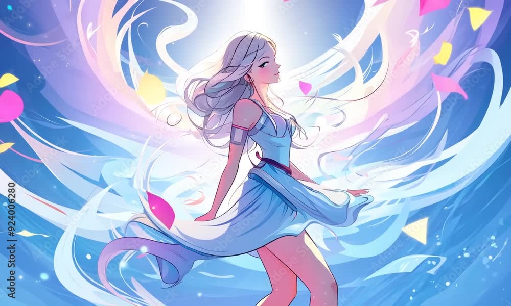 The elemental girl of the wind. Anime or digital painting style, looping 4k video animation background The elemental girl of the wind. Anime or digital painting style, looping 4k video animation background
