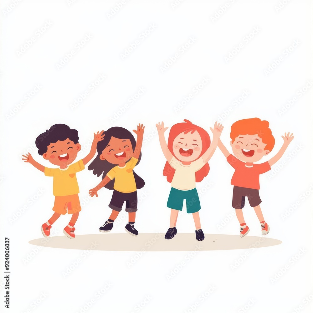 Group of children, playing and having fun, white background, flat design illustration Group of children, playing and having fun, white background, flat design illustration