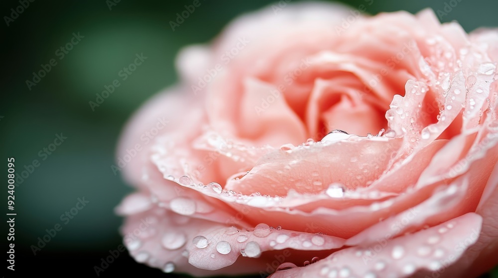 A detailed close-up image of a delicate pink rose adorned with glistening water droplets, creating a stunning visual contrast against a serene, natural garden background. A detailed close-up image of a delicate pink rose adorned with glistening water droplets, creating a stunning visual contrast against a serene, natural garden background.