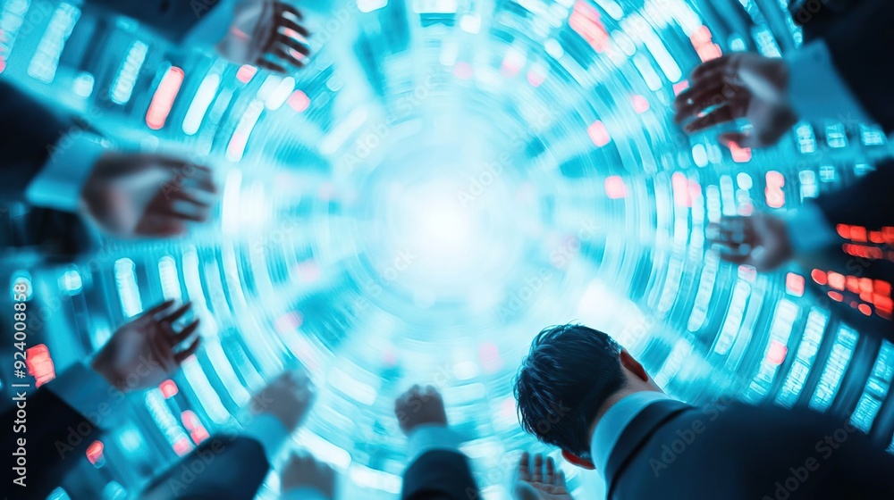 A futuristic corridor with glowing digital displays on the walls. A futuristic corridor with glowing digital displays on the walls.