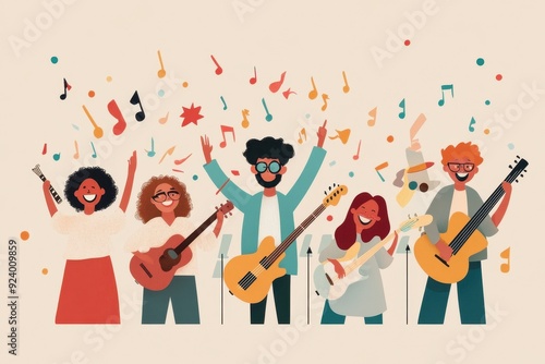 Joyful Diversity: Hand-Drawn Musicians at Vibrant Festival - Vector Illustration Celebrating Artistic Occupations and Inclusivity