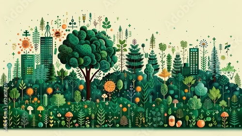 Illustrate sustainable disease treatment through a detailed graphic of eco-friendly medical practices, showcasing their role in reducing carbon emissions and promoting global health. high resolution