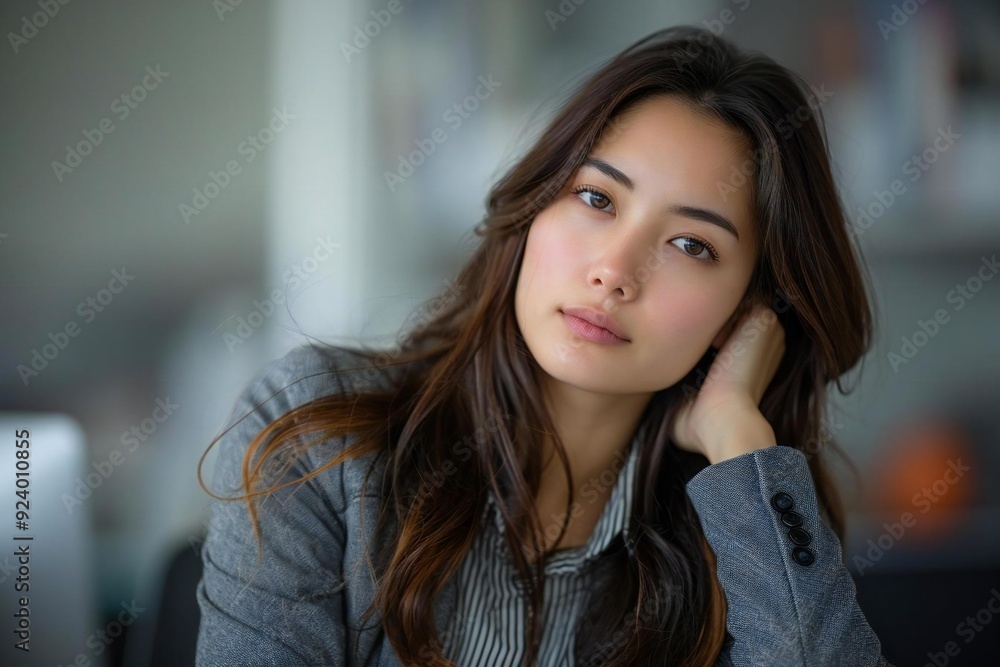 Beautiful businesswoman experiencing neck pain due to poor office ergonomics and computer use, seeking relief through yoga and cervical tests. Beautiful businesswoman experiencing neck pain due to poor office ergonomics and computer use, seeking relief through yoga and cervical tests.
