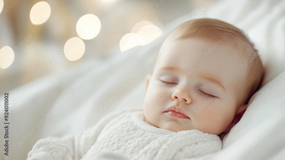 Close-up, newborn baby peacefully sleeping in a crib within a serene and cozy environment. Close-up, newborn baby peacefully sleeping in a crib within a serene and cozy environment.