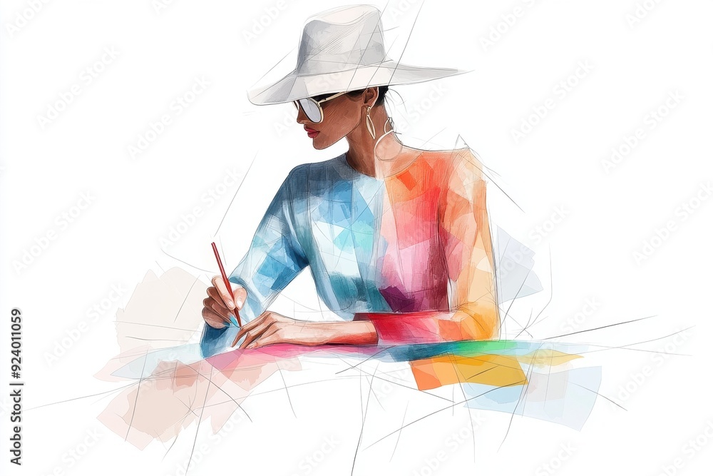Creative Fashion Designer sketching Colorful Clothing - Hand-drawn Vector Illustration of Designer at Work Creative Fashion Designer sketching Colorful Clothing - Hand-drawn Vector Illustration of Designer at Work