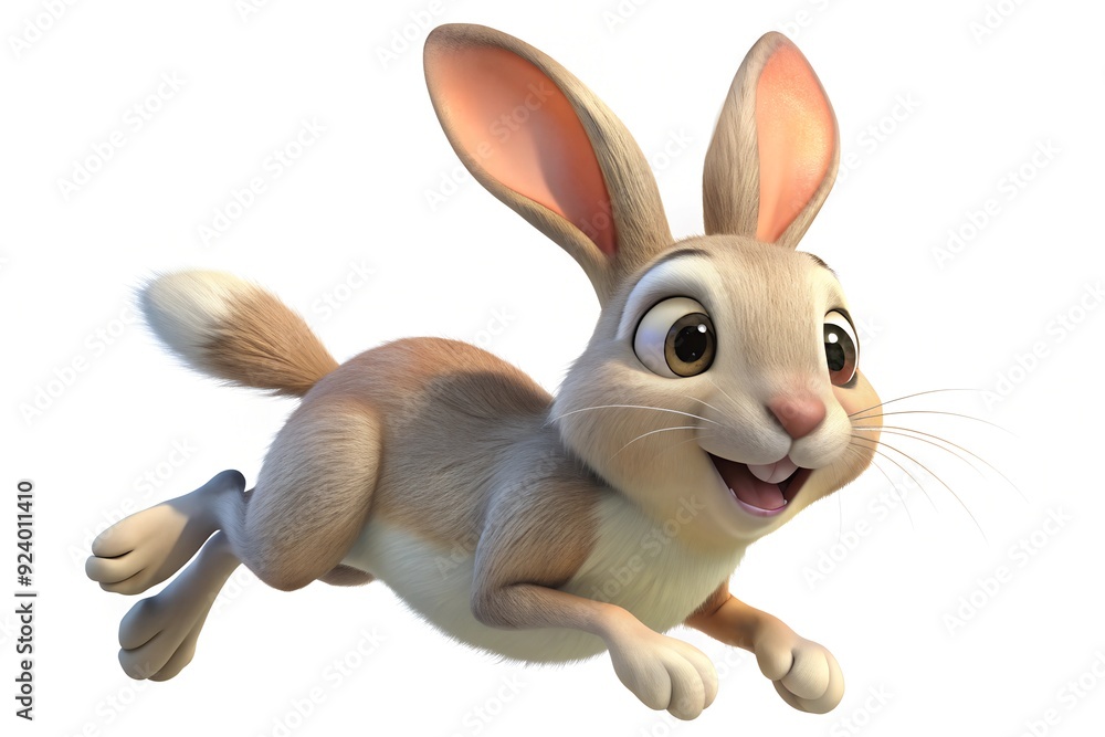 Fototapeta premium Cute Cartoon Rabbit Jumping in the Air
