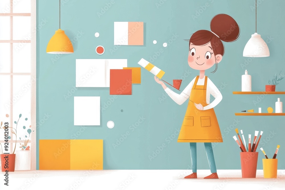Creative Illustrator Painting a Vibrant Room - Hand-Drawn Artistic Occupation in Vector Illustration Creative Illustrator Painting a Vibrant Room - Hand-Drawn Artistic Occupation in Vector Illustration