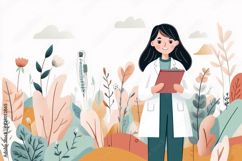 Hand-Drawn Scientist Exploring in Vibrant Field - Vector Illustration of Scientific Discovery Process. Hand-Drawn Scientist Exploring in Vibrant Field - Vector Illustration of Scientific Discovery Process.