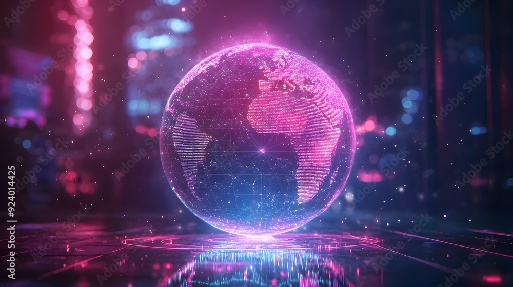 Obraz premium Global Network Connection - Futuristic World Map