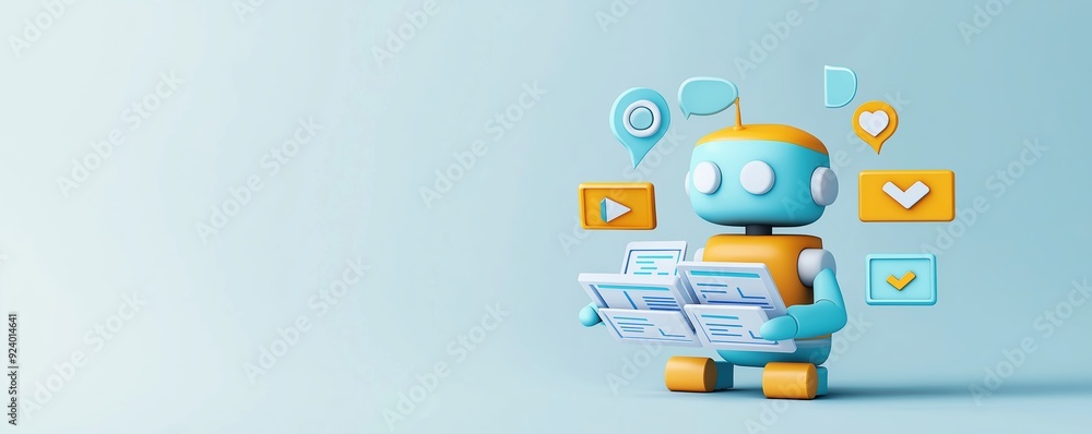 A 3D search engine robot organizing floating search results into categories, symbolizing efficient data management A 3D search engine robot organizing floating search results into categories, symbolizing efficient data management