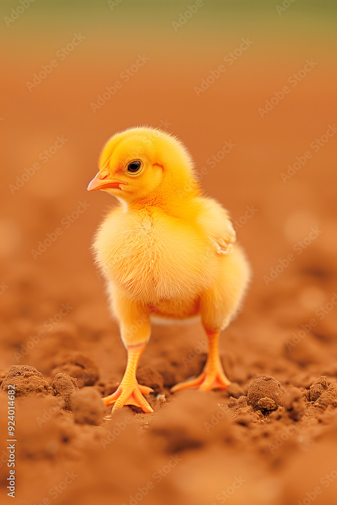A baby chick standing on a dirt field A baby chick standing on a dirt field