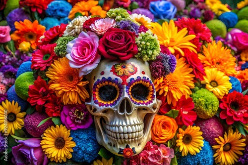 Hispanic heritage sugar skull marigold Festive dia de los muertos in the bottle digital illustration