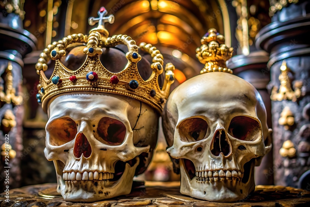 Skull in the crown. Skull in ornaments. Skull with female ornaments. Skull in the crown. Skull in ornaments. Skull with female ornaments.