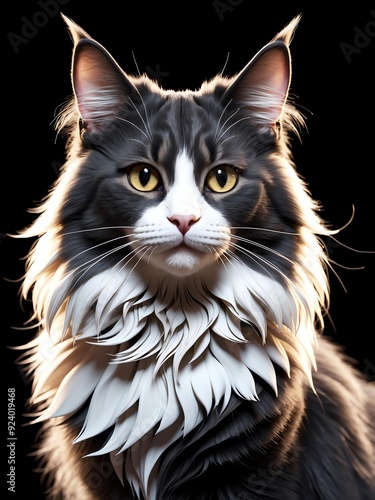 cartoon portrait of a norwegian forest cat cat isolate background