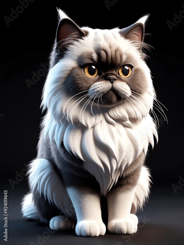 cartoon portrait of a himalayan cat isolated on a blac background