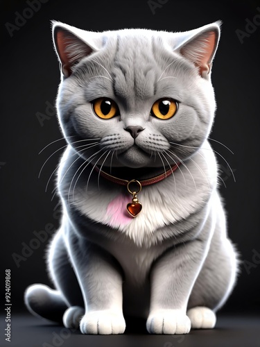 cartoon portrait of a british shorthair cat isolated o background