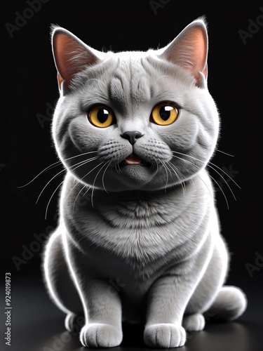 cartoon portrait of a british shorthair cat isolated o background