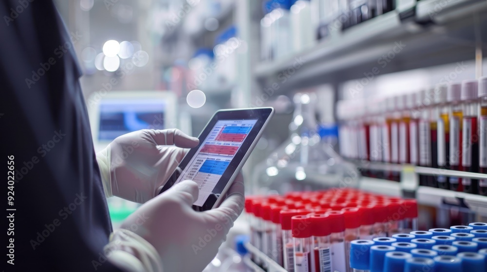 The laboratory technician using tablet The laboratory technician using tablet