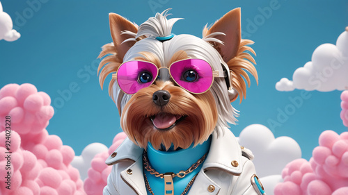 Wallpaper Mural a York dog, Yorkshire Terrier cute dog with sunglasses and headphones, music lifestyle in a big city, stylish man-like character Torontodigital.ca