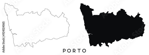 Porto map outline and black silhouette vector