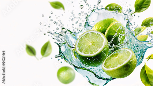 image featuring a dynamic splash of water surrounding fresh lime slices