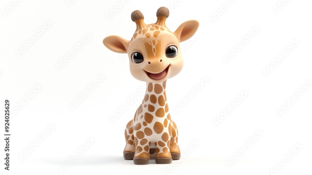 Smiling Cartoon Giraffe on a White Background with Huge Eyes and Cute Expressions Smiling Cartoon Giraffe on a White Background with Huge Eyes and Cute Expressions