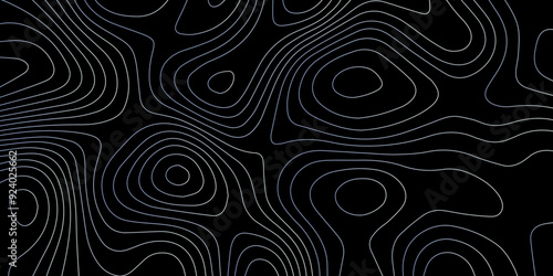 Abstract light pattern Vector illustration. Topographic map background concept. Vibrant neon lights pulsating patterns. Colorful topography contour lines isolated on black background. 