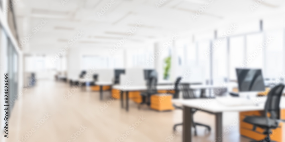 Blurred office open space with office furniture, tables and chairs, high windows. Abstract office interior. No people. Picture for business presentations
Blurred office open space with office furniture, tables and chairs, high windows. Abstract office interior. No people. Picture for business presentations