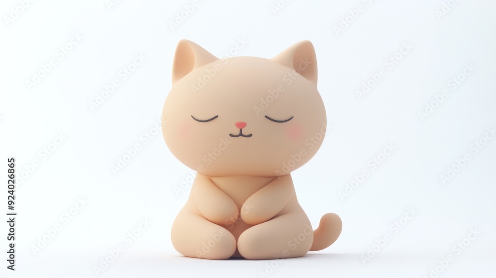 Cute Minimalist Cat Figurine Meditating in a Calming Atmosphere Cute Minimalist Cat Figurine Meditating in a Calming Atmosphere