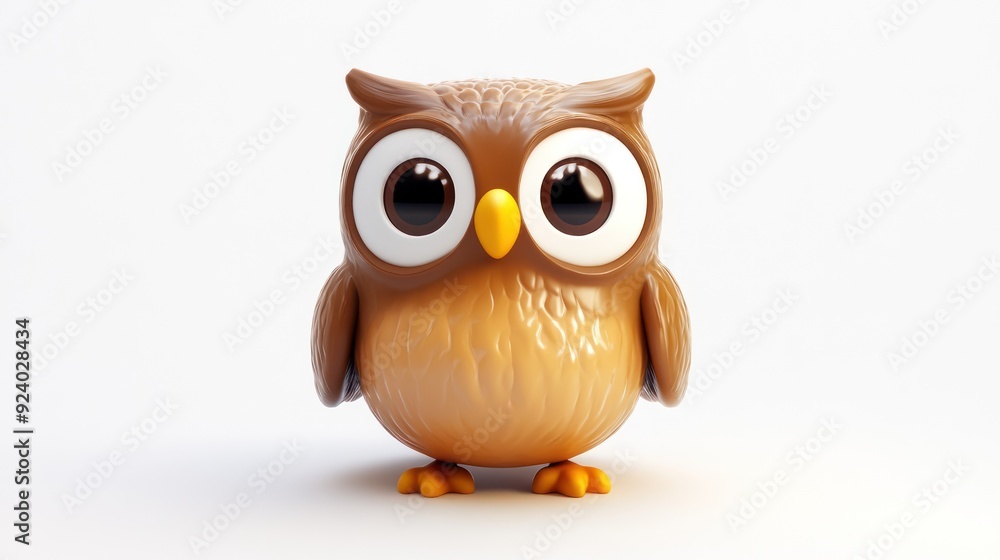 Adorable Brown Owl Figurine with Big Eyes and Detailed Feathers on White Background Adorable Brown Owl Figurine with Big Eyes and Detailed Feathers on White Background