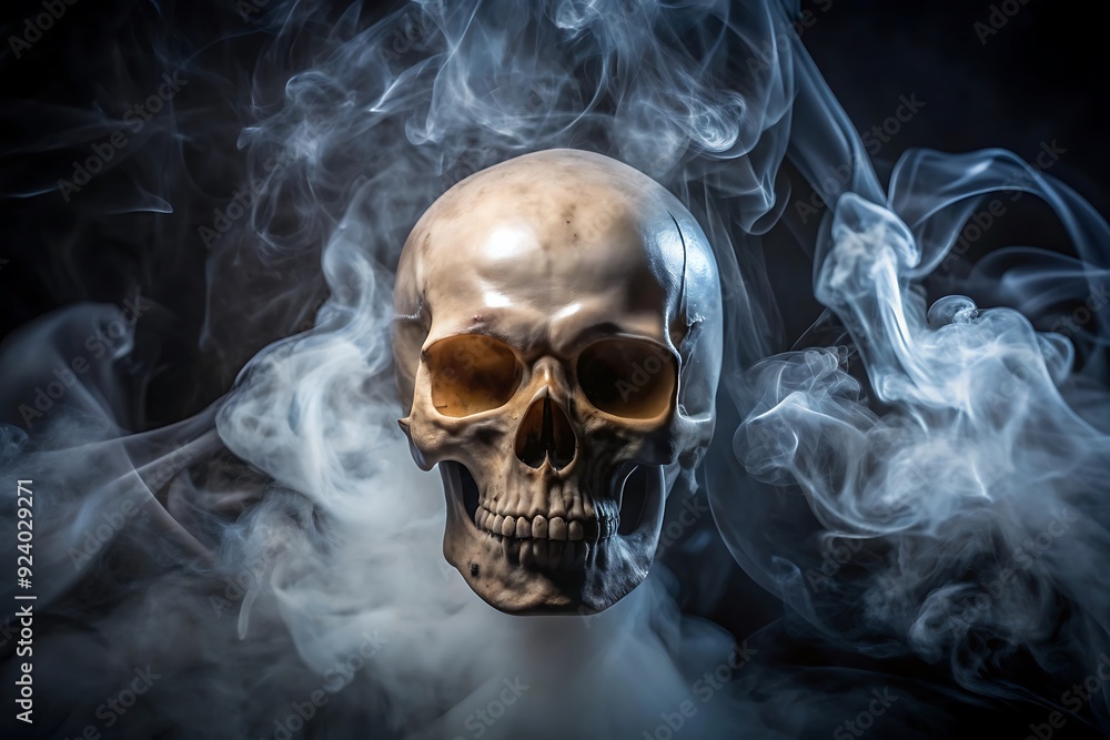 Human skull and smoke on black background Human skull and smoke on black background
