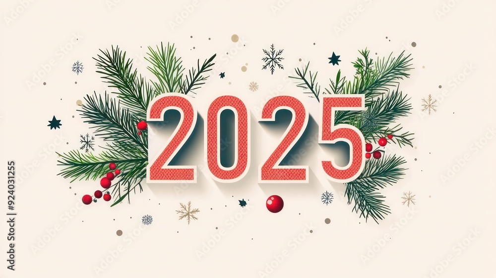 Mimalistic New Year postcard featuring 2025 with copy space simple design subtle touch of New Year decoration Mimalistic New Year postcard featuring 2025 with copy space simple design subtle touch of New Year decoration