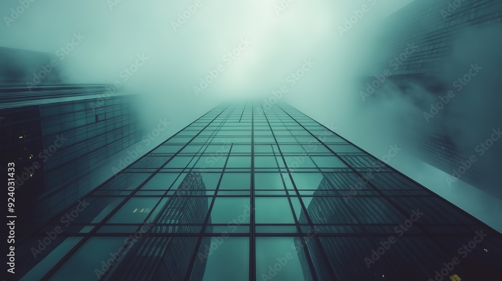 A view from below glass skyscrapers, the roofs into the clouds. A view from below glass skyscrapers, the roofs into the clouds.