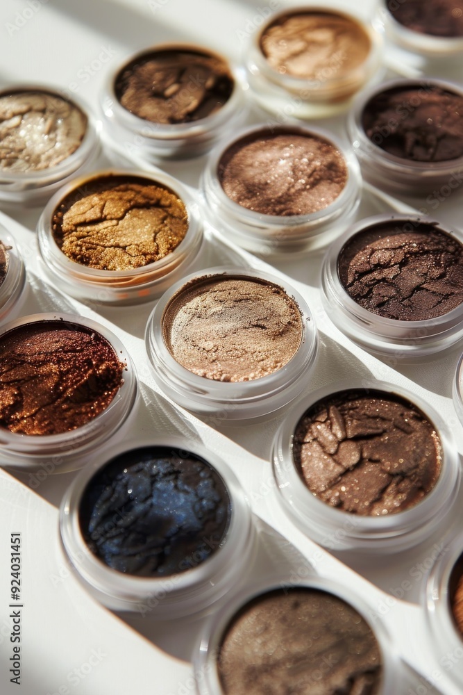 Fototapeta premium Close-up product shot of circular eyeshadows in a variety of warm, earthy tones