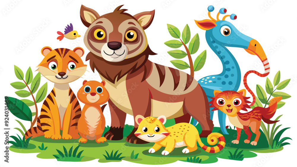 Naklejka premium Kids style drawing doodle animals isolated EPS Vector Images