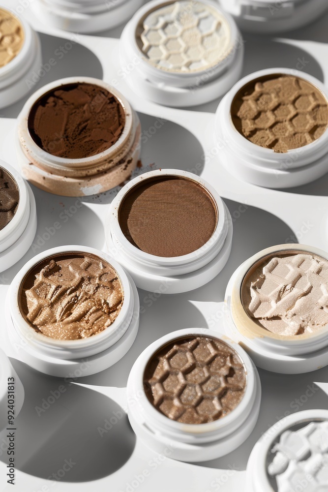 Set of eyeshadows in natural lighting on a windowsill with shadows Set of eyeshadows in natural lighting on a windowsill with shadows